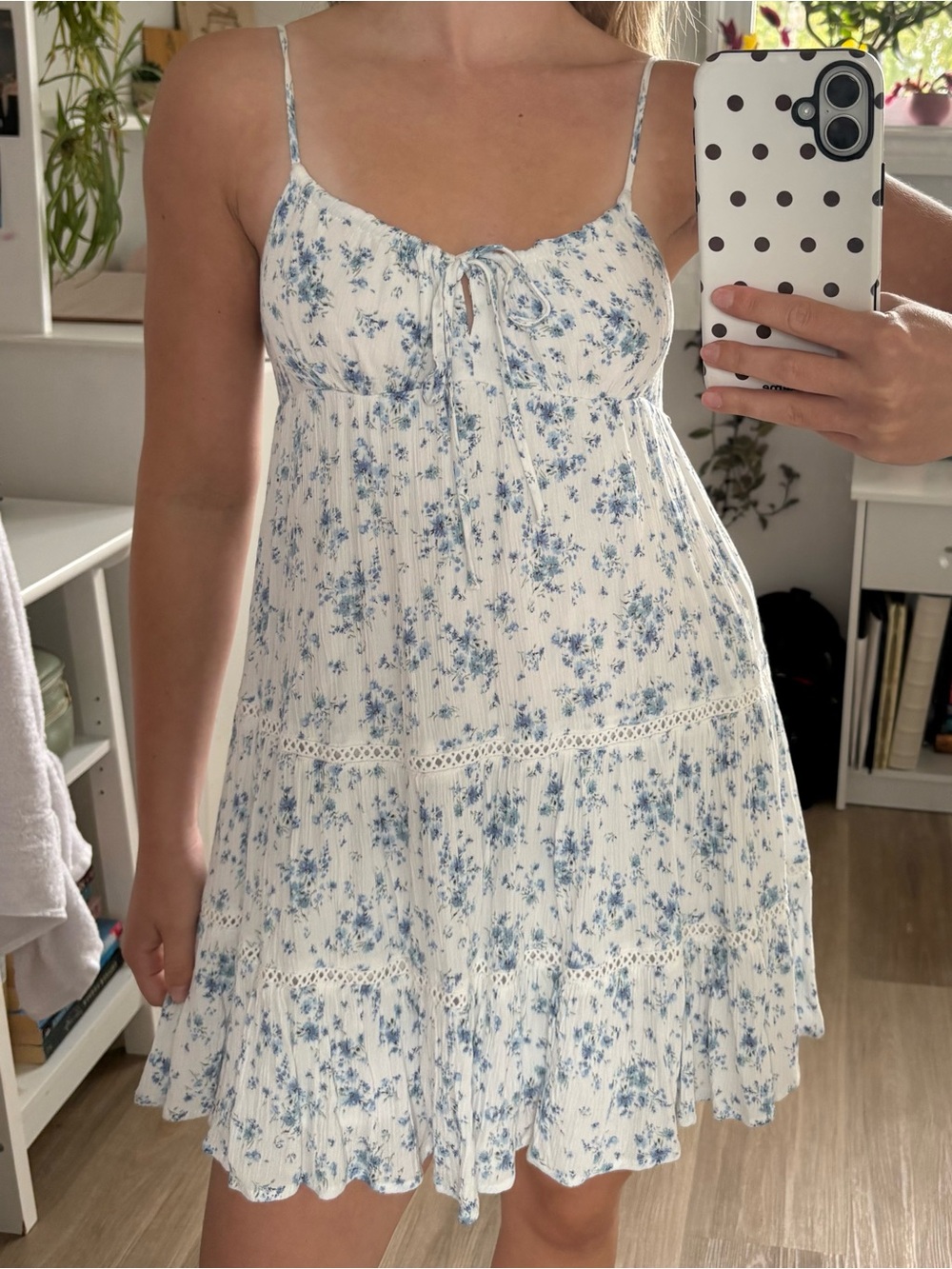 Garage Mini Babydoll Dress with Blue Floral Print